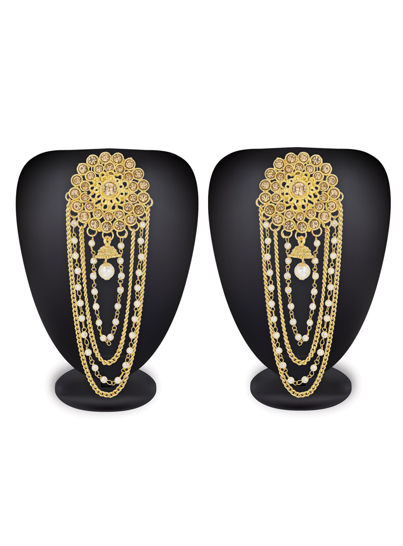 Golden Alloy Pearl Earrings 114267