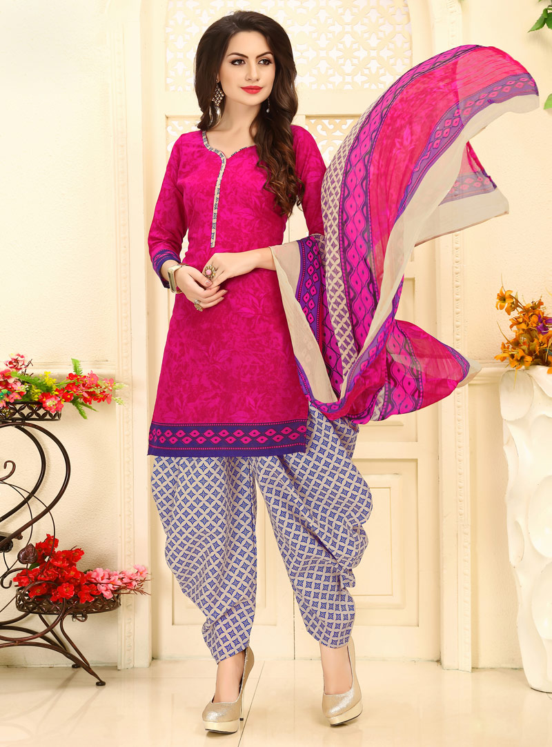 Magenta Cotton Punjabi Suit 116403
