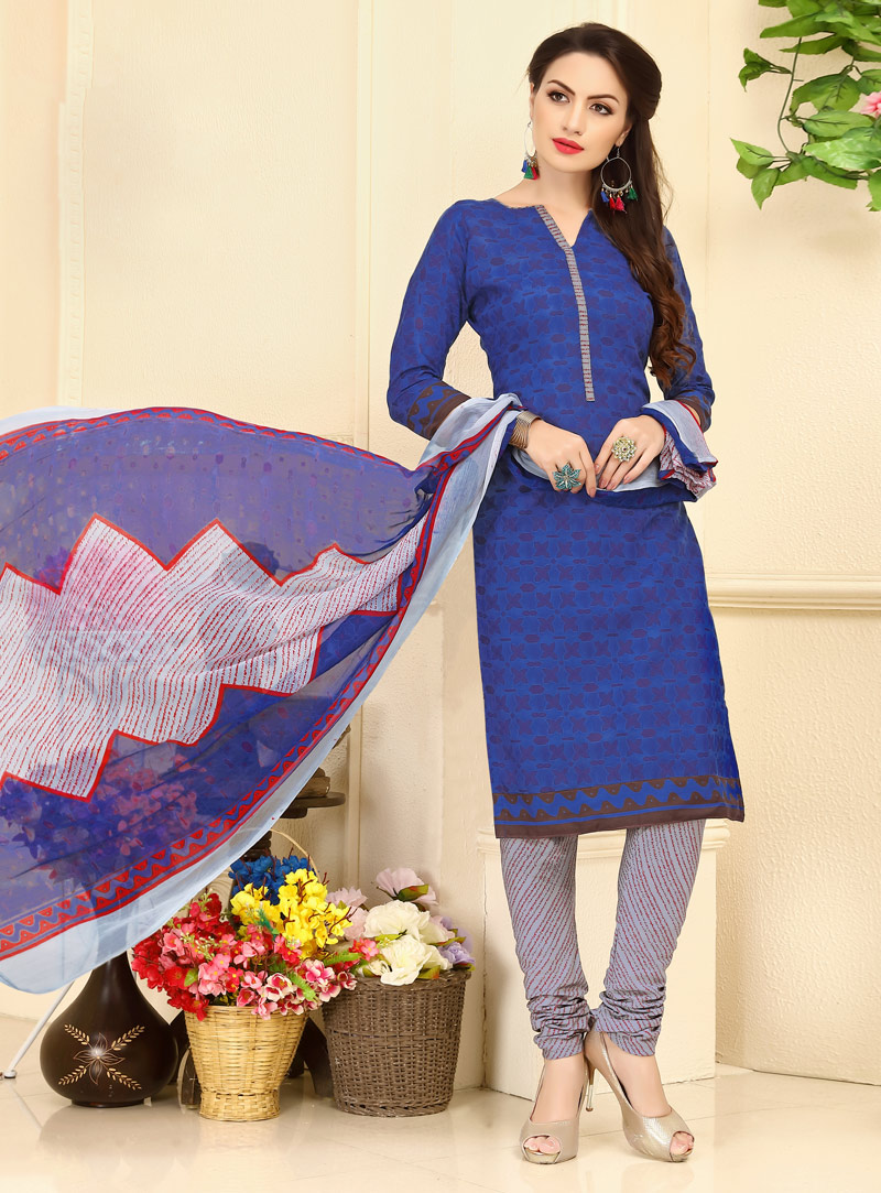 Blue Cotton Churidar Salwar Suit 116408