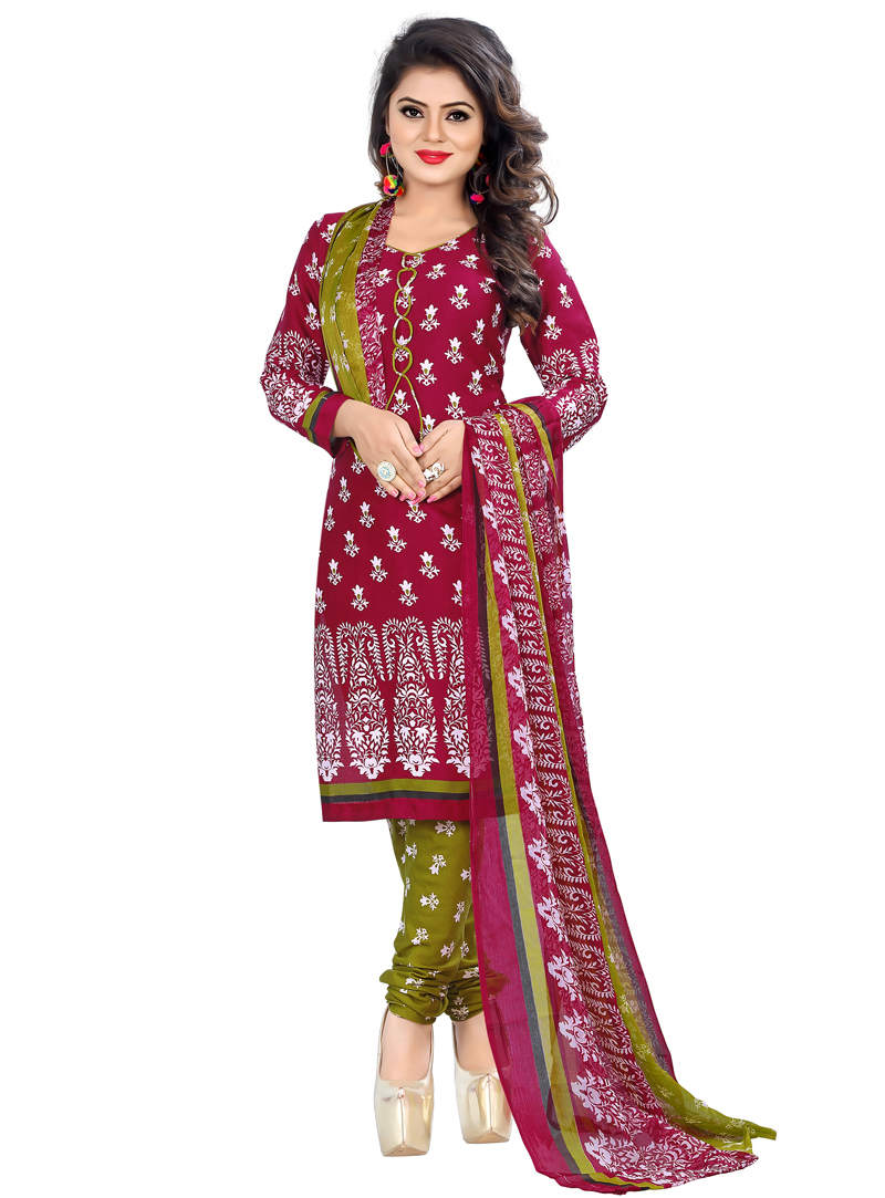 Magenta Cotton Churidar Salwar Suit 116495