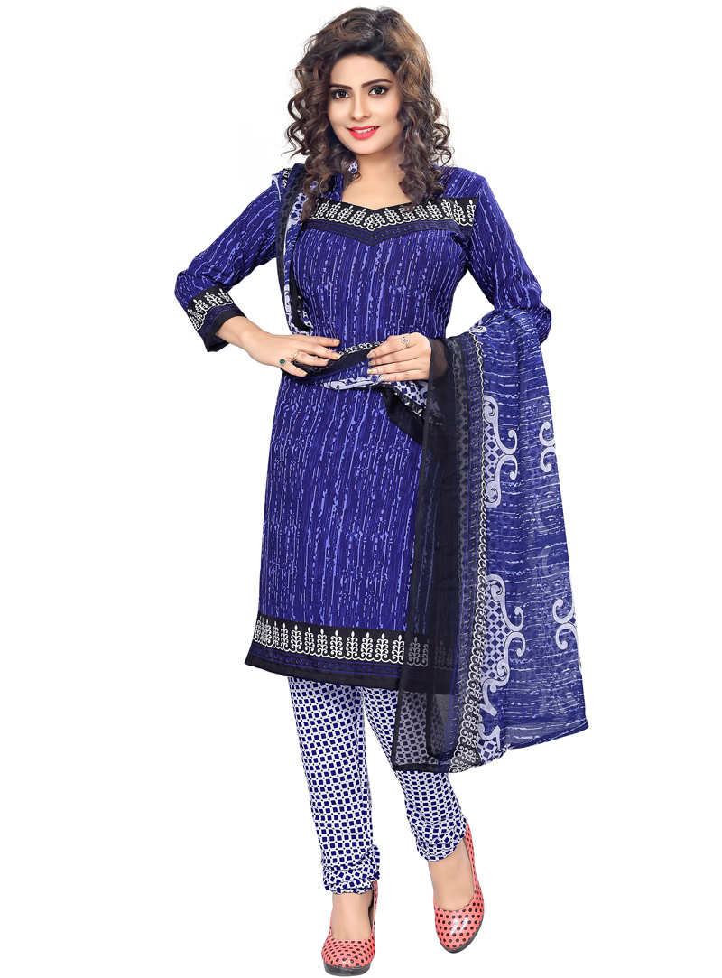 Blue Cotton Churidar Salwar Suit 116479