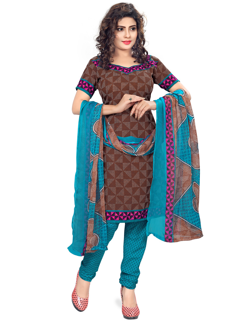 Brown Cotton Churidar Salwar Suit 116481