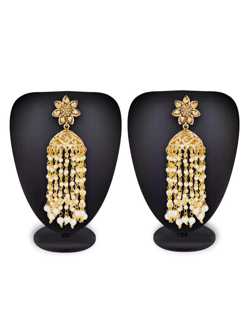 Golden Metal Stone Earrings 116702