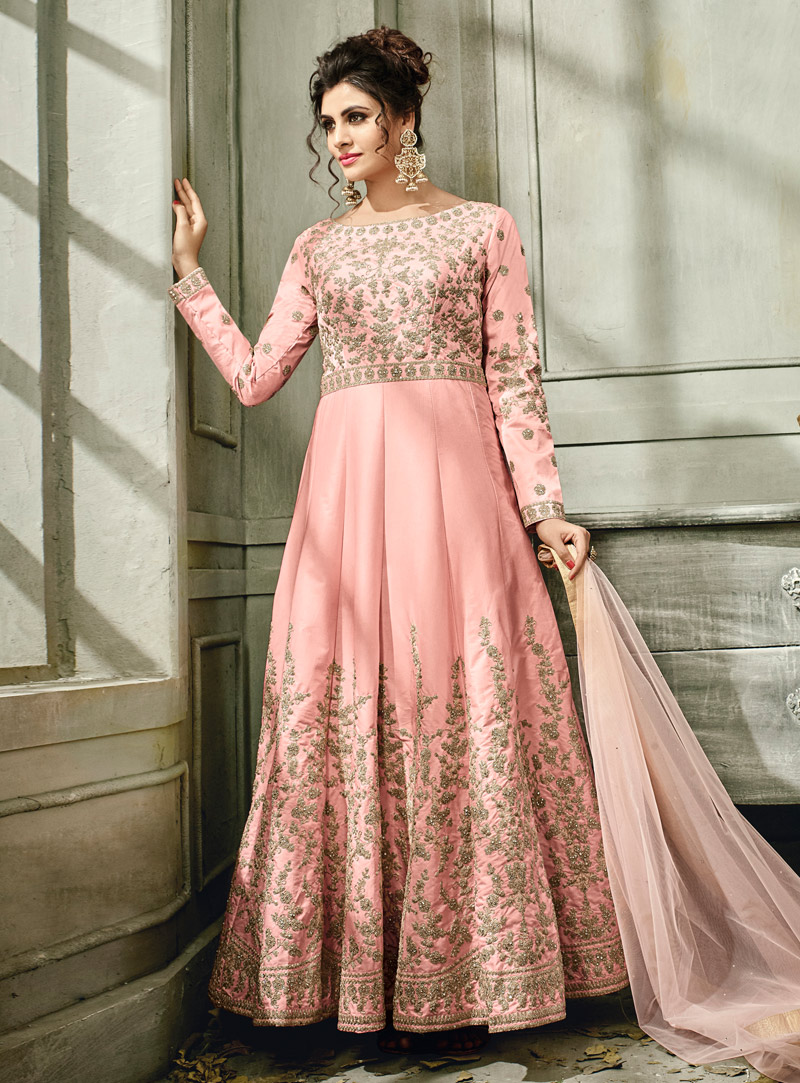 Pink Silk Readymade Ankle Length Anarkali Suit 126107