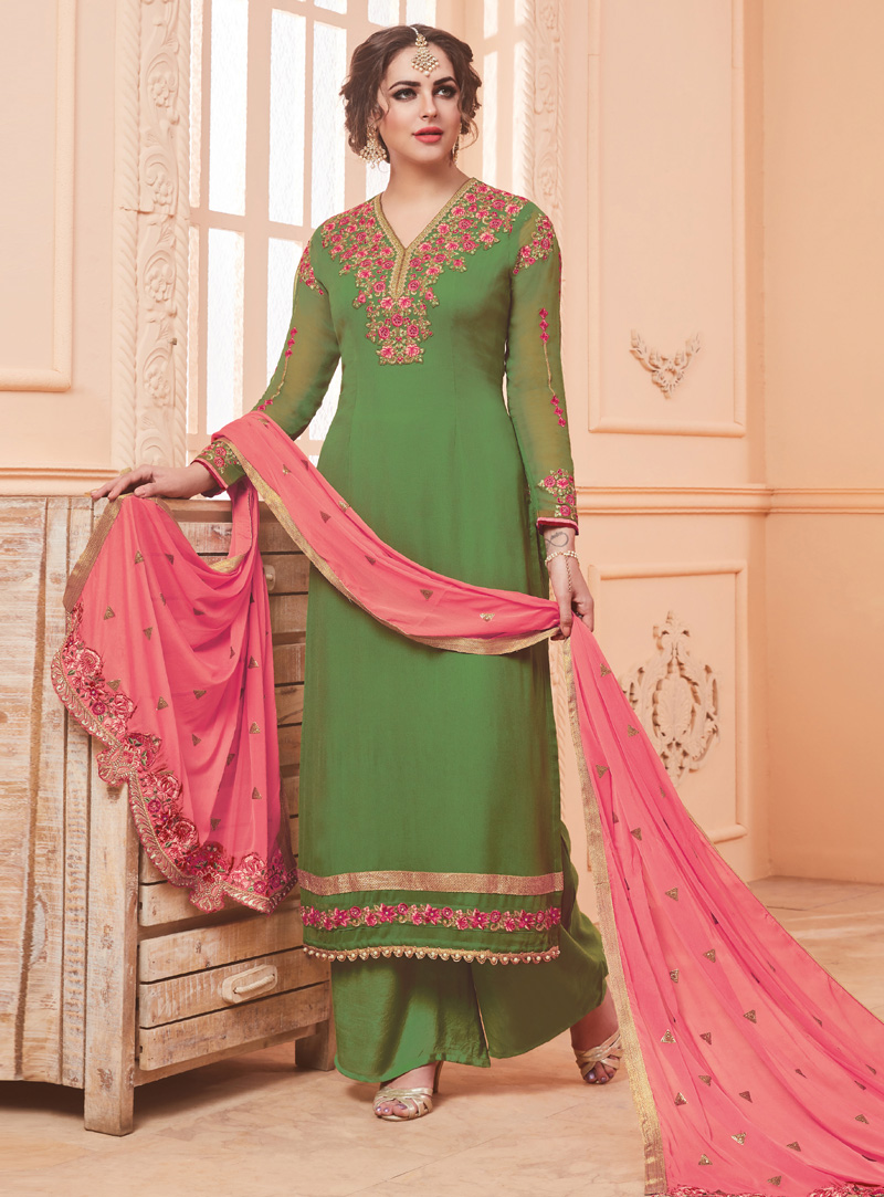 Green Georgette Palazzo Style Suit 126173