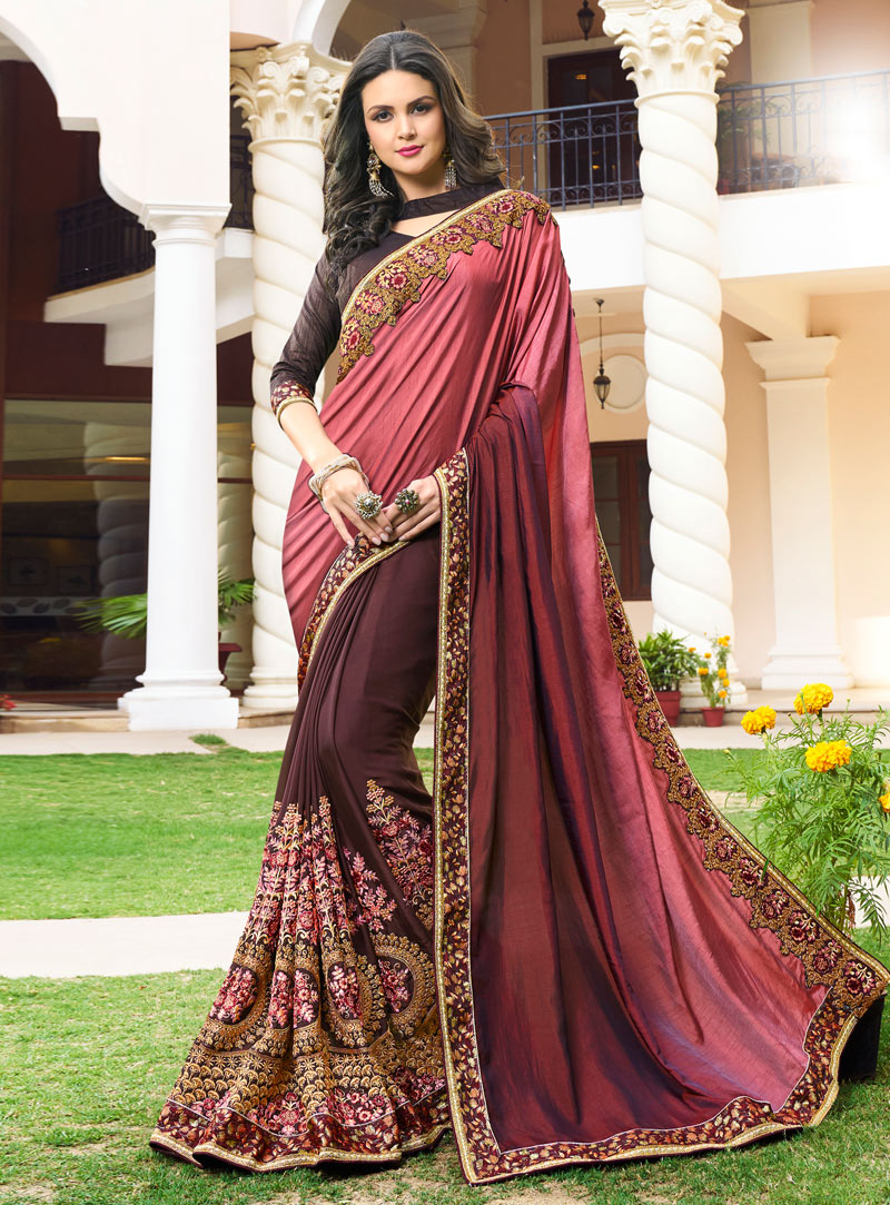 Pink Georgette Embroidery Work Saree 130379