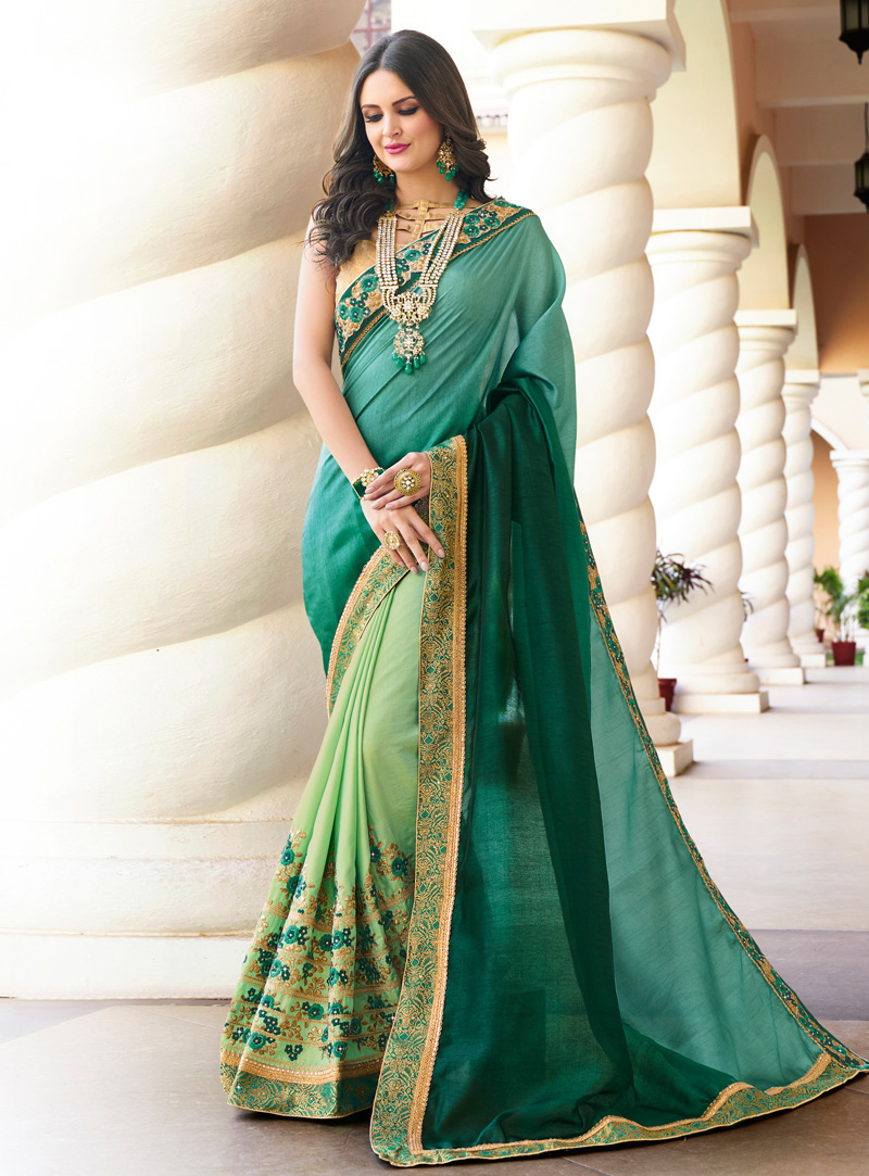 Sea Green Silk Festival Wear Saree 130383