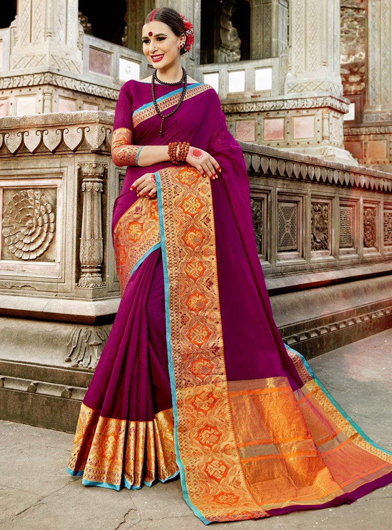 Purple Art Silk Festival Wear Saree 131204