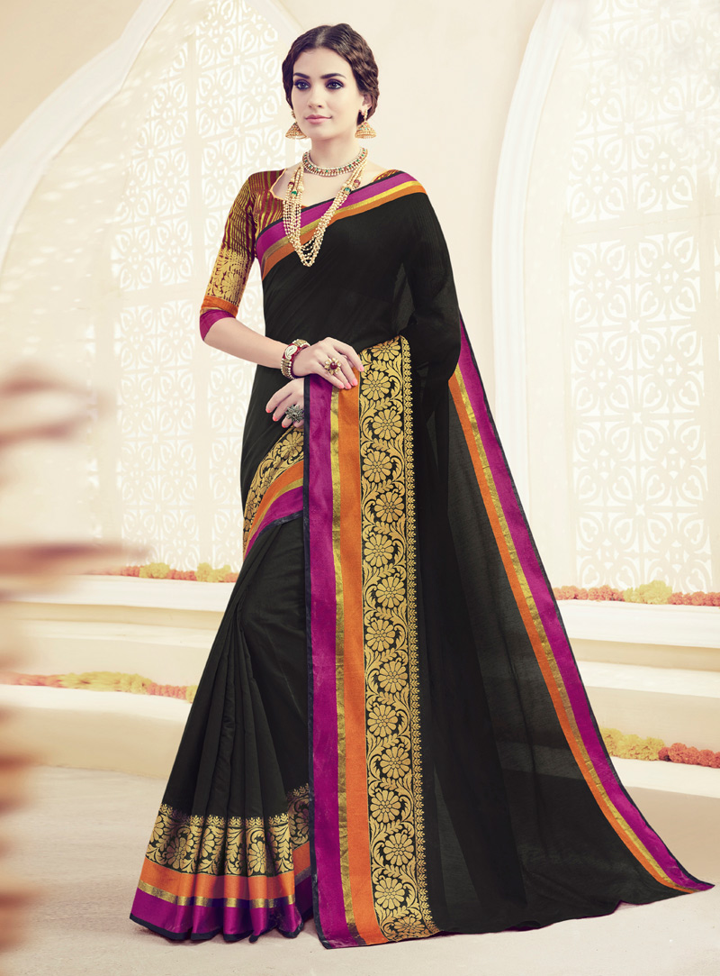 Black Art Silk Festival Wear Saree 131208