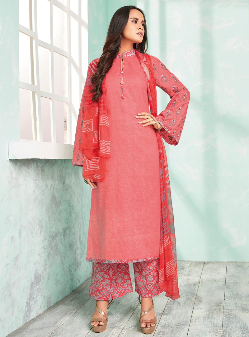 Pink Cotton Kameez With Palazzo 132857