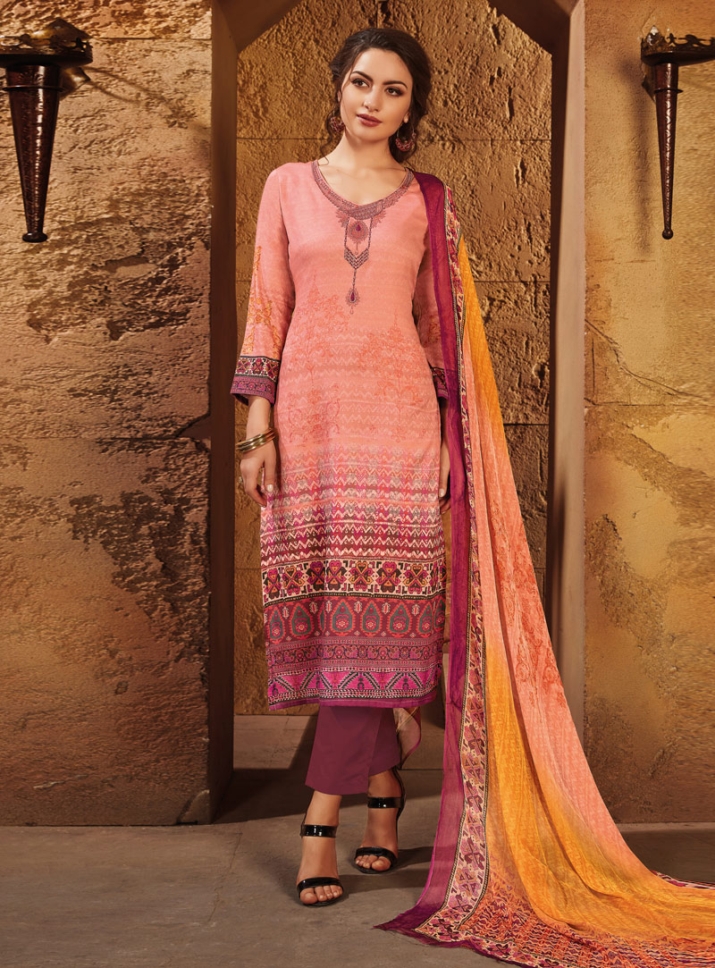 Light Pink Satin Pakistani Style Suit 132914