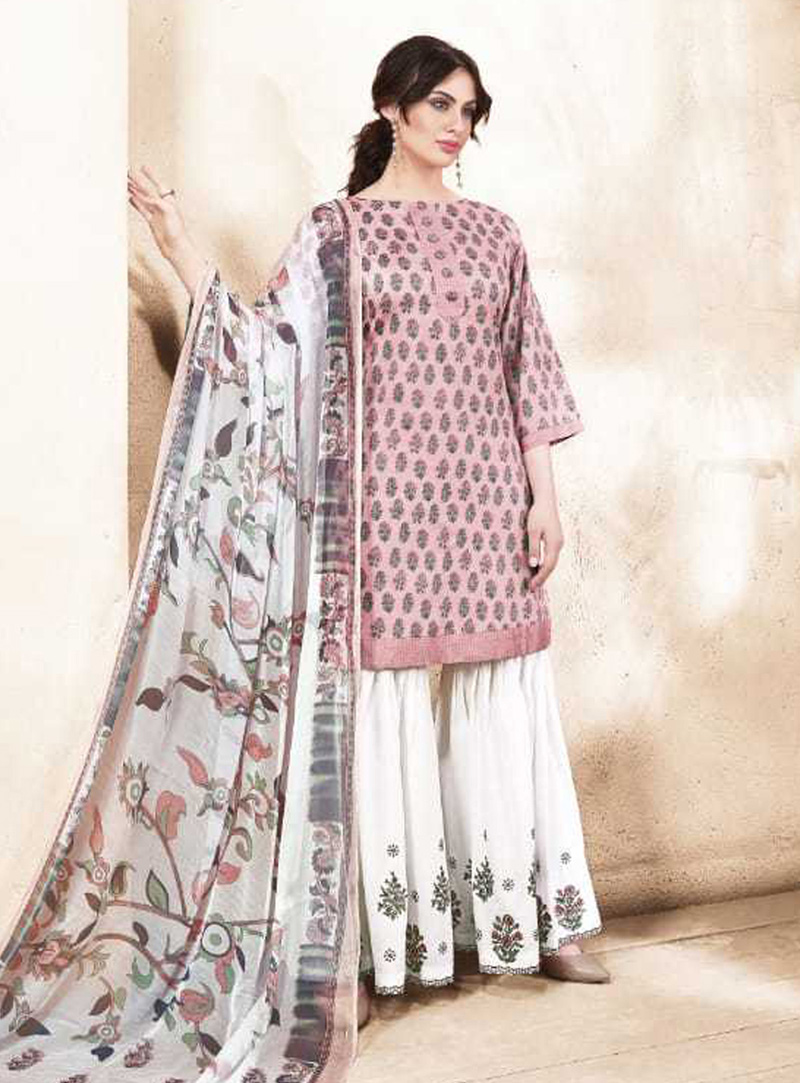 Pink Cotton Kameez With Palazzo 138543