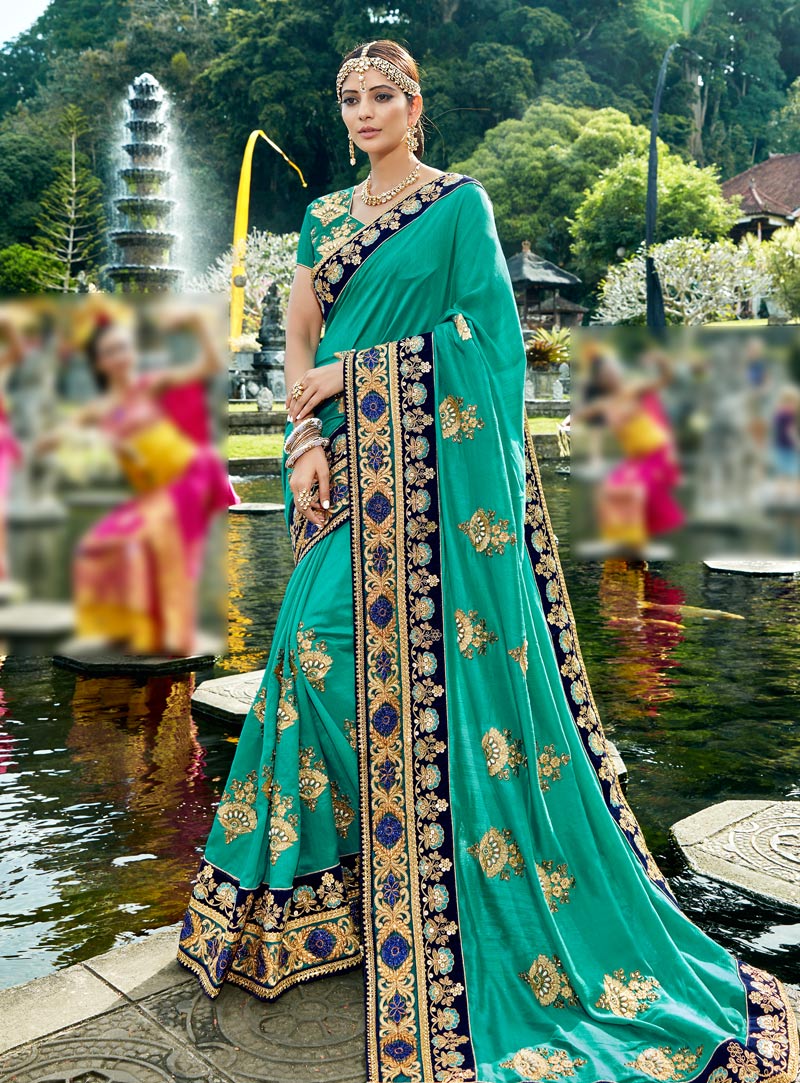 Turquoise Blue Art Silk Saree With Blouse 139781