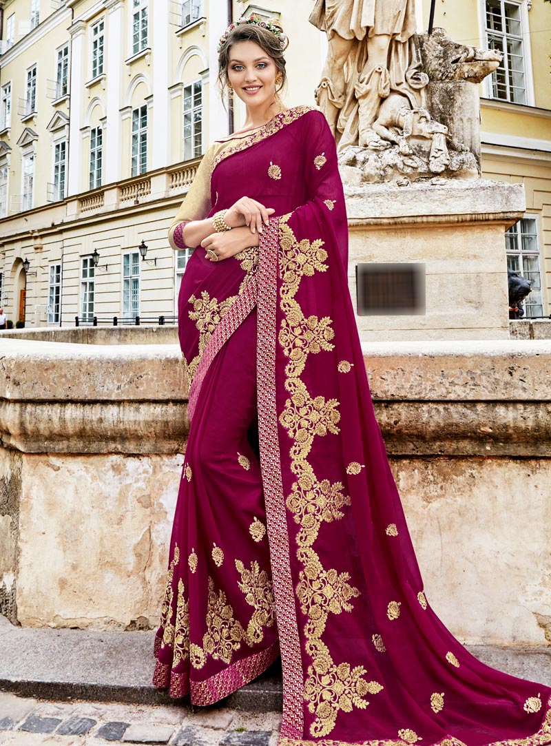 Magenta Georgette Saree With Blouse 139870