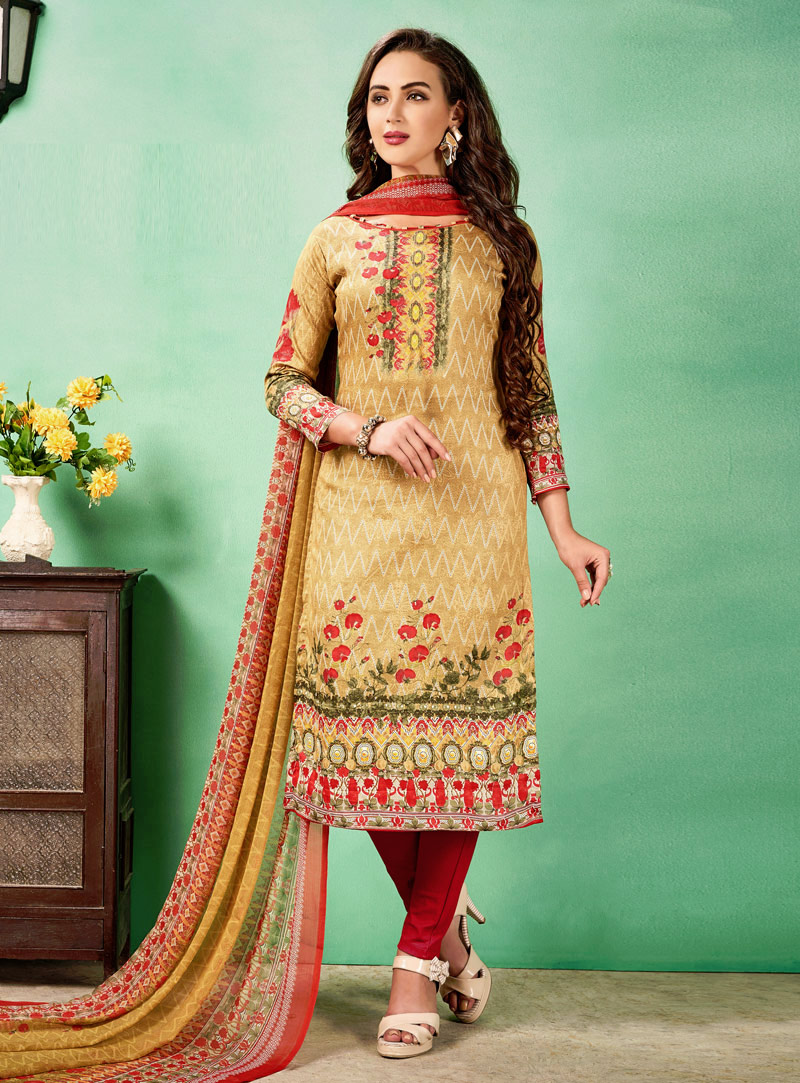 Beige Cotton Pakistani Style Suit 140239
