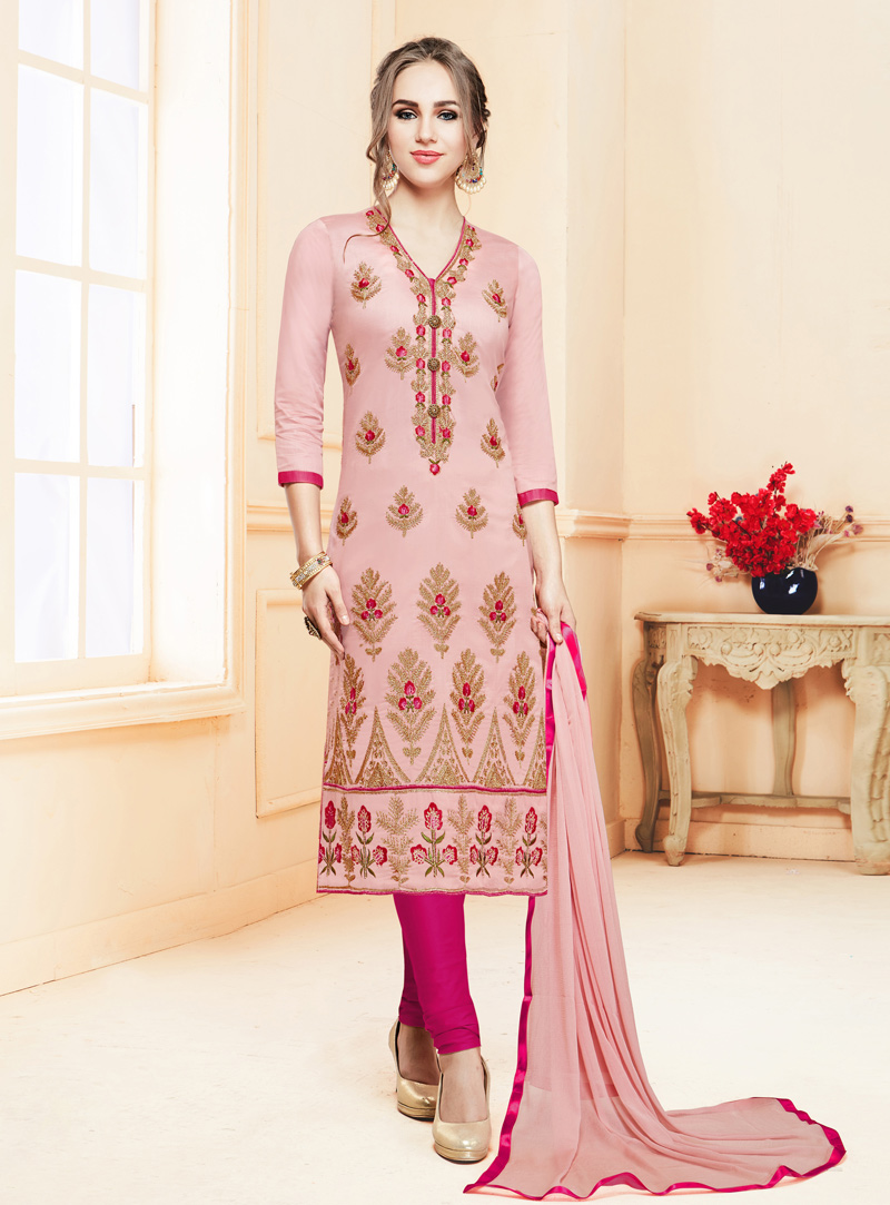 Light Pink Cotton Churidar Suit 142161