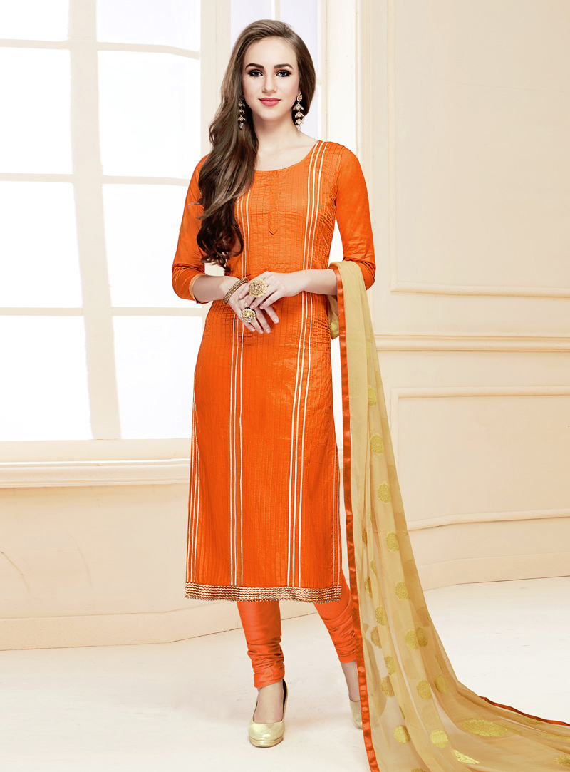Orange Cotton Churidar Suit 142165