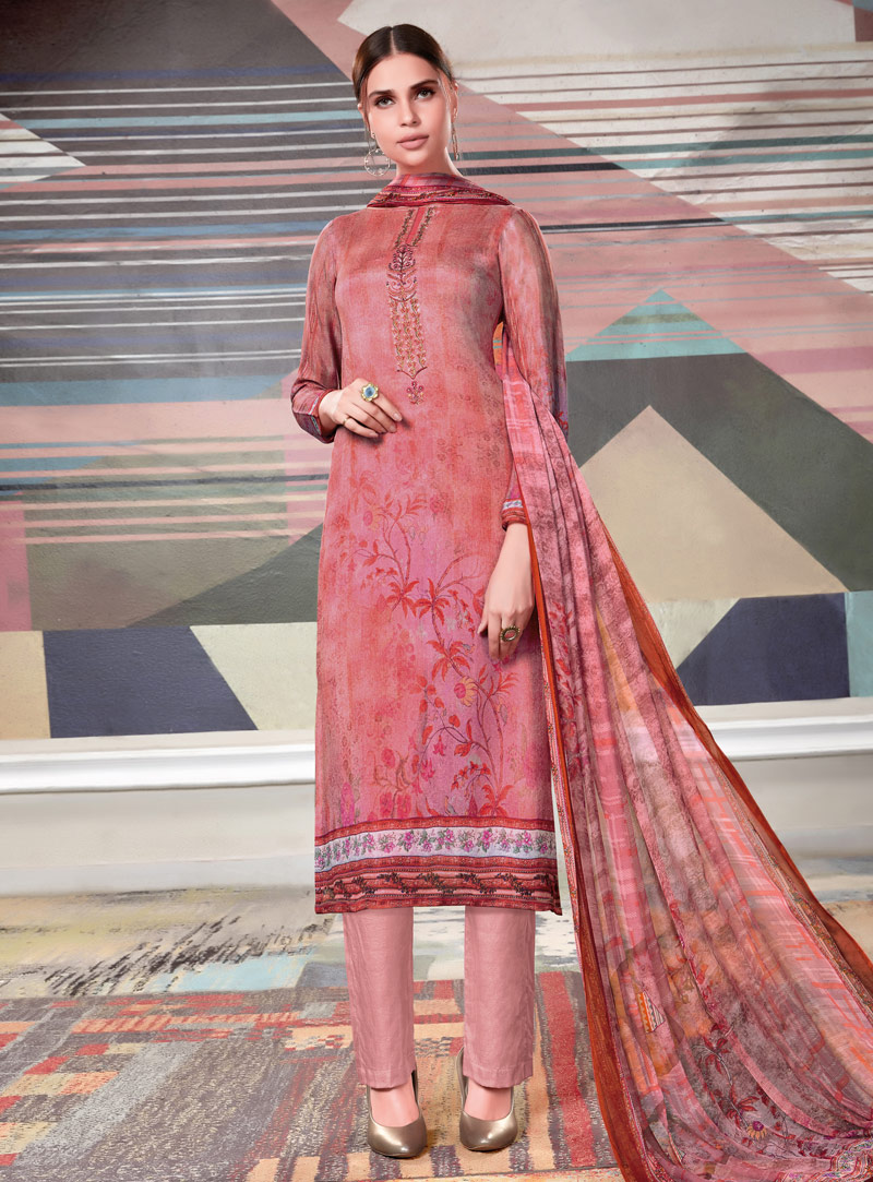Pink Georgette Straight Cut Suit 142825