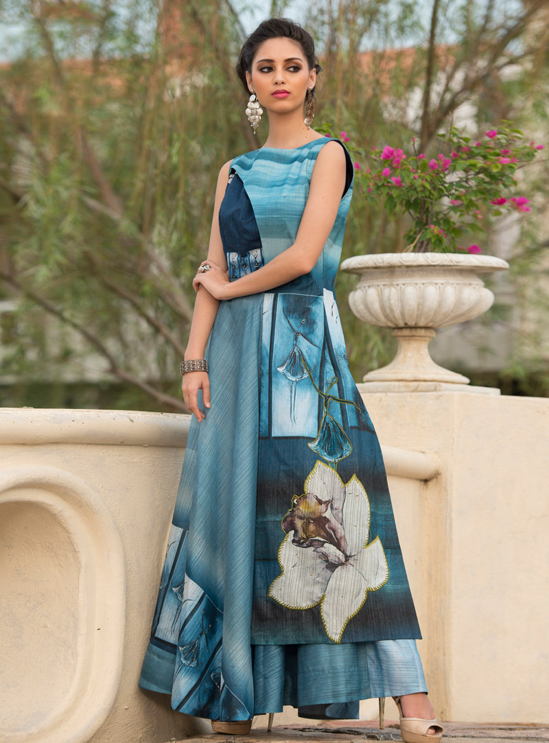 Blue Art Silk Readymade Gown 142675