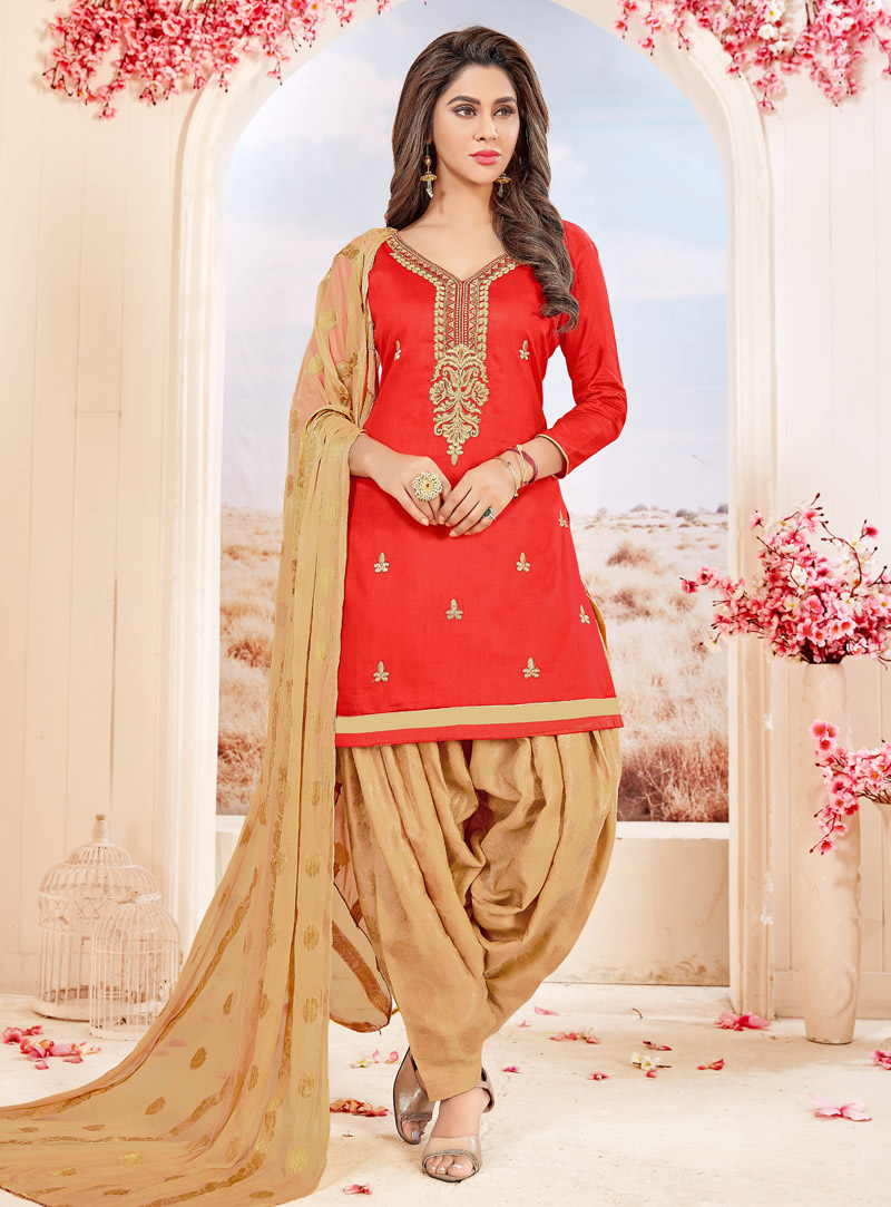 Red Cotton Punjabi Suit 142918