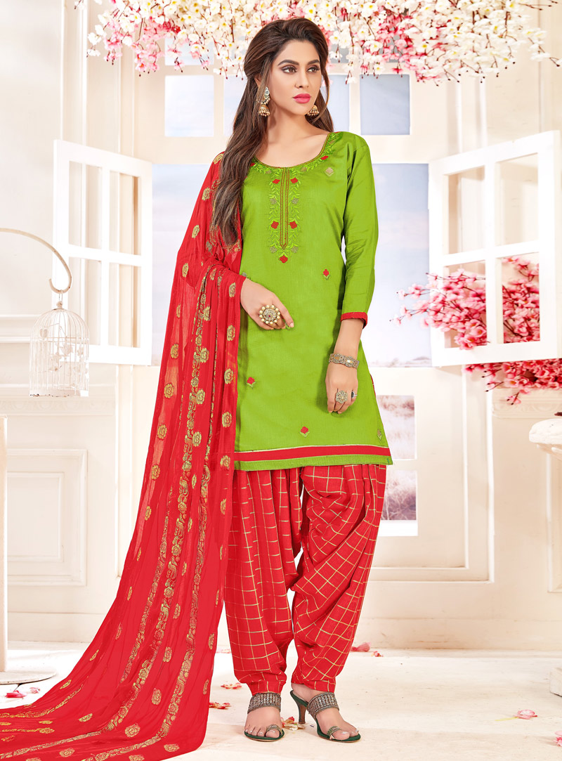 Green Cotton Punjabi Suit 142920