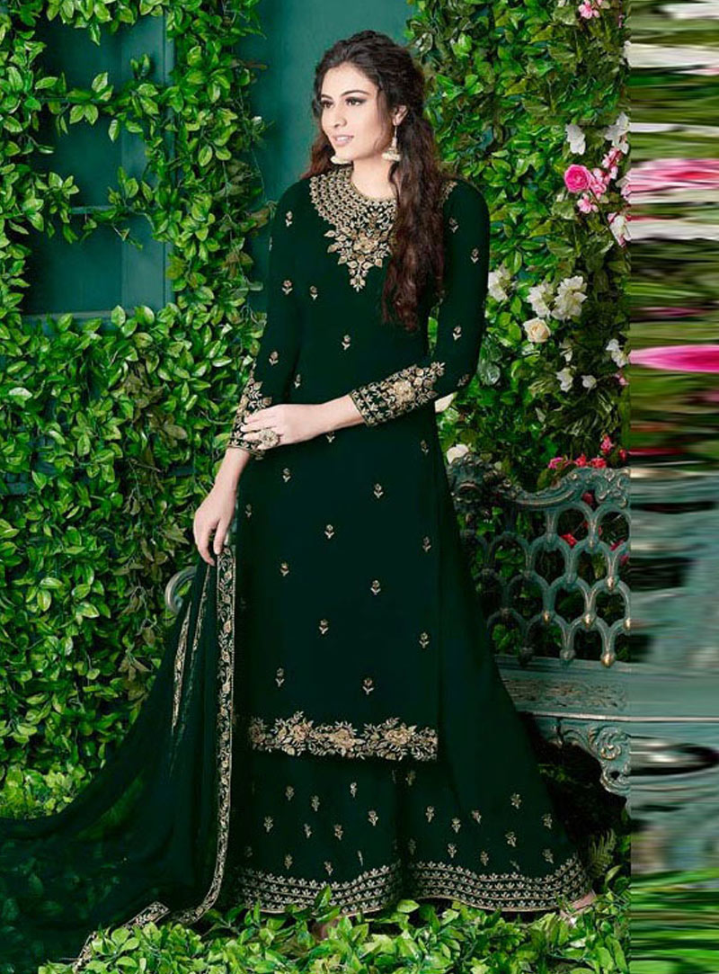 Green Georgette Kameez With Palazzo 143550
