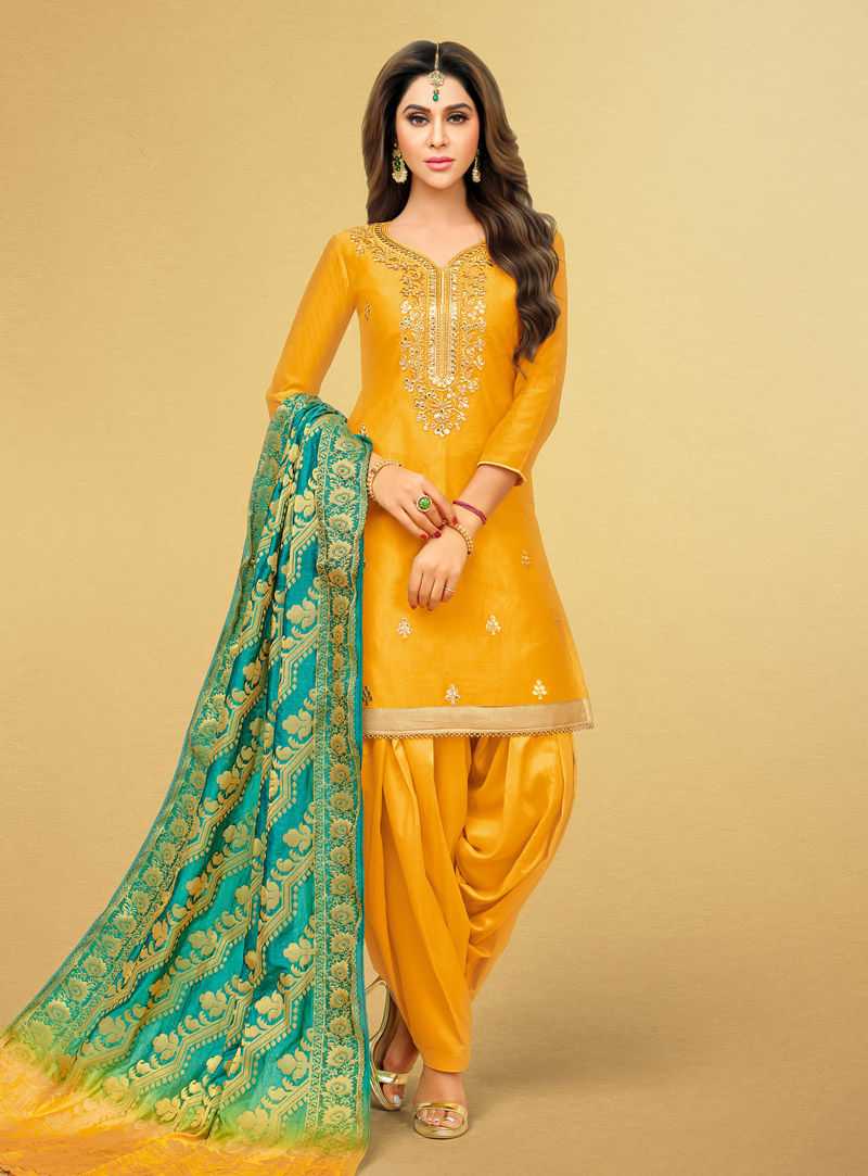 Yellow Art Silk Punjabi Suit 143834