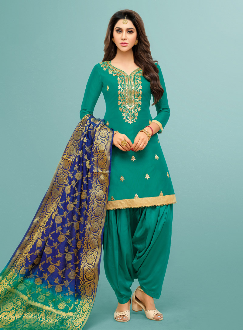 Green Art Silk Patiala Suit 143839
