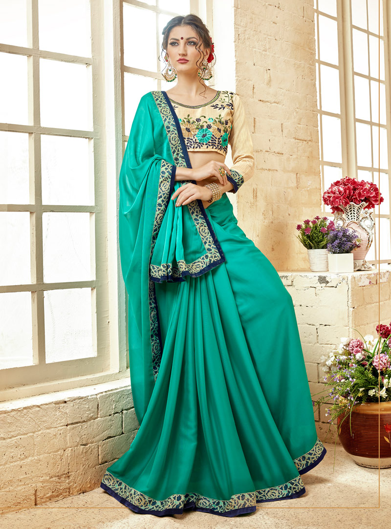 Turquoise Georgette Saree With Blouse 143747