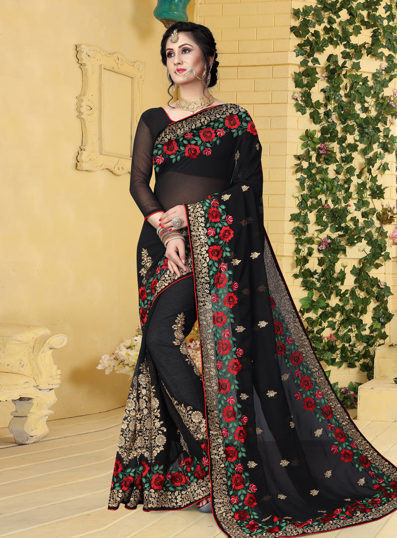 Black Georgette Saree With Blouse 144019