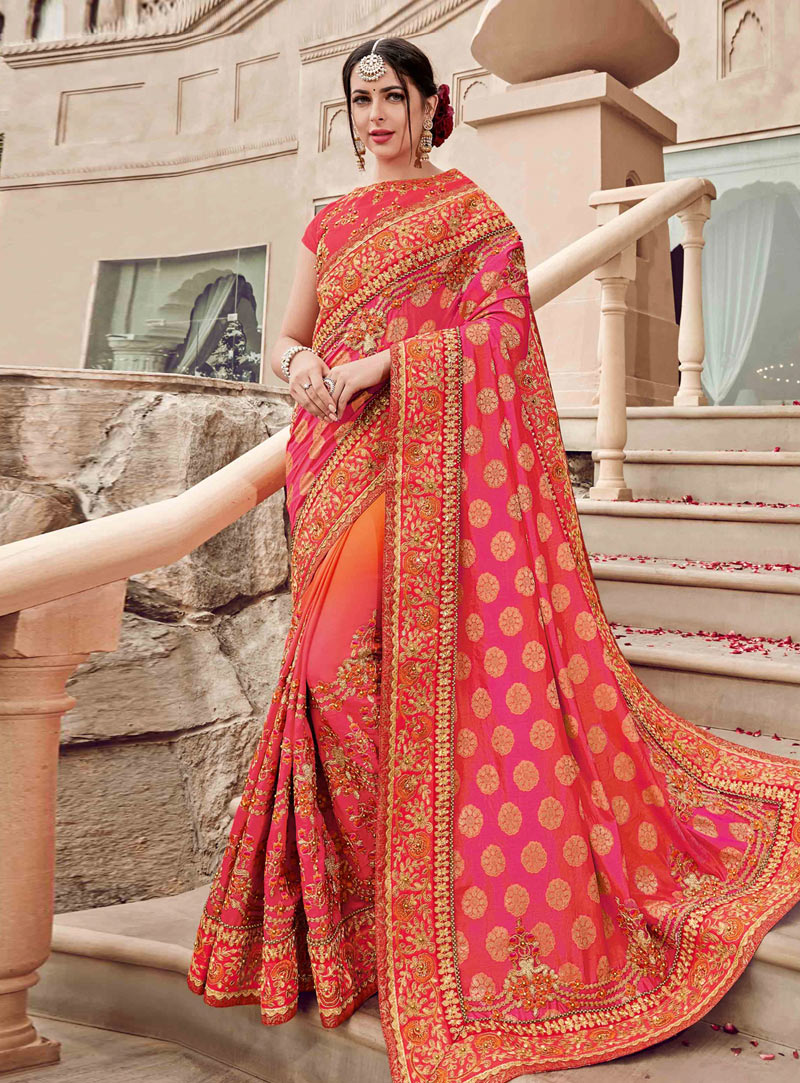 Pink Jacquard Silk Festival Wear Saree 144819