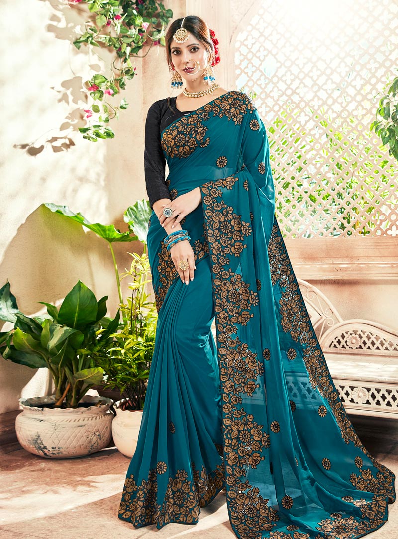 Blue Georgette Saree With Blouse 147802