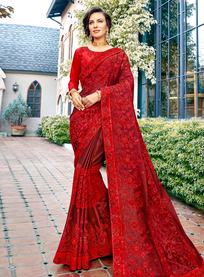 Red Silk Festival Wear Saree 148416