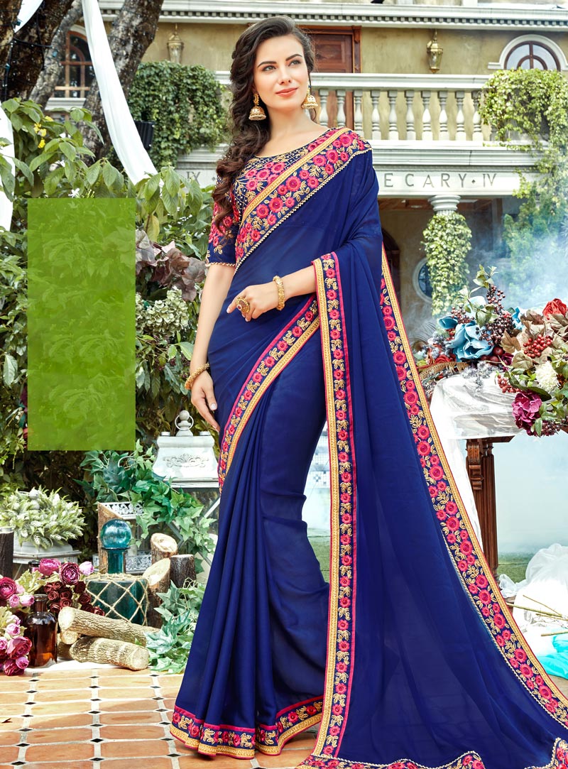 Blue Satin Festival Wear Saree 149189