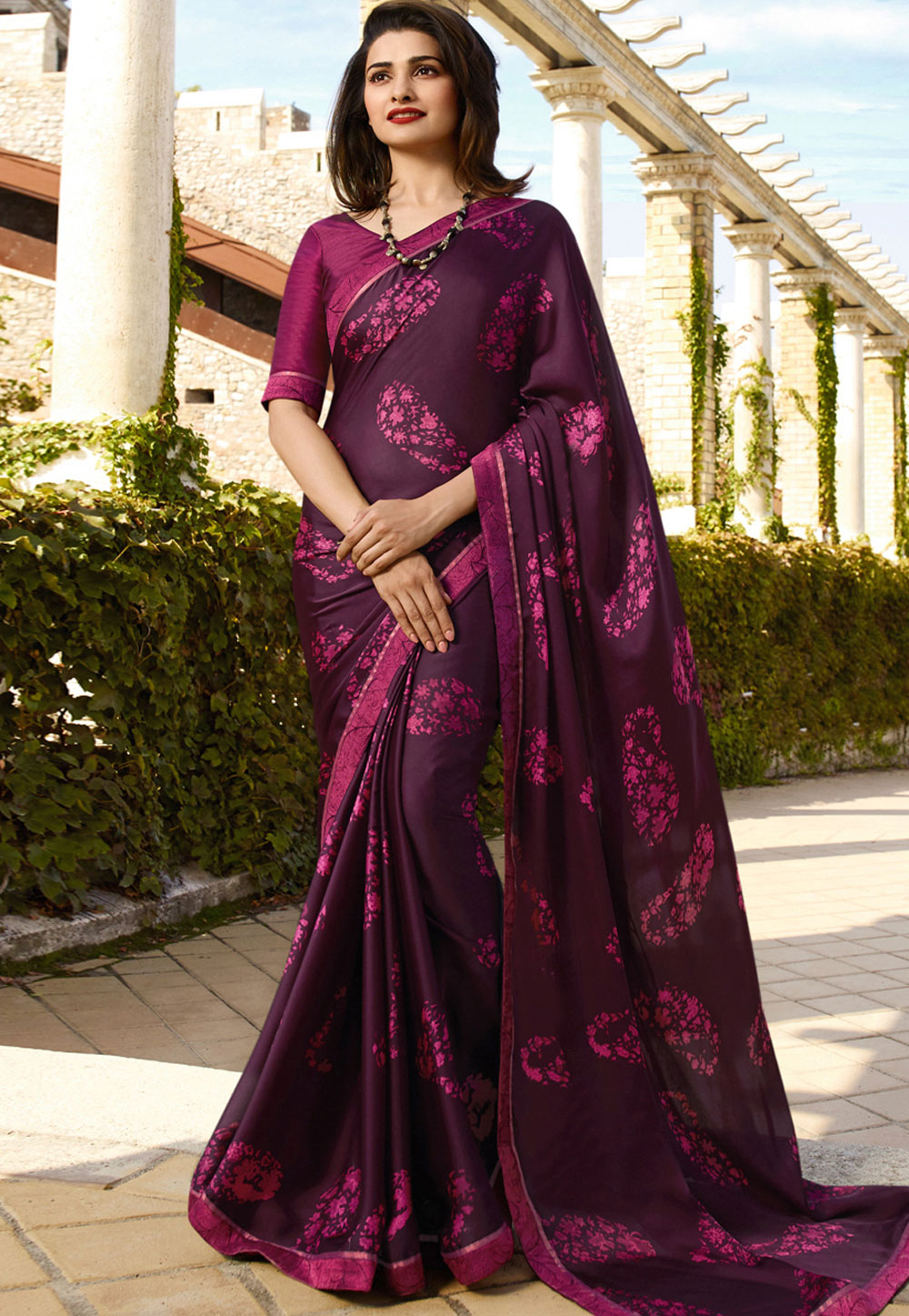 Prachi Desai Purple Georgette Festival Wear Saree 153963