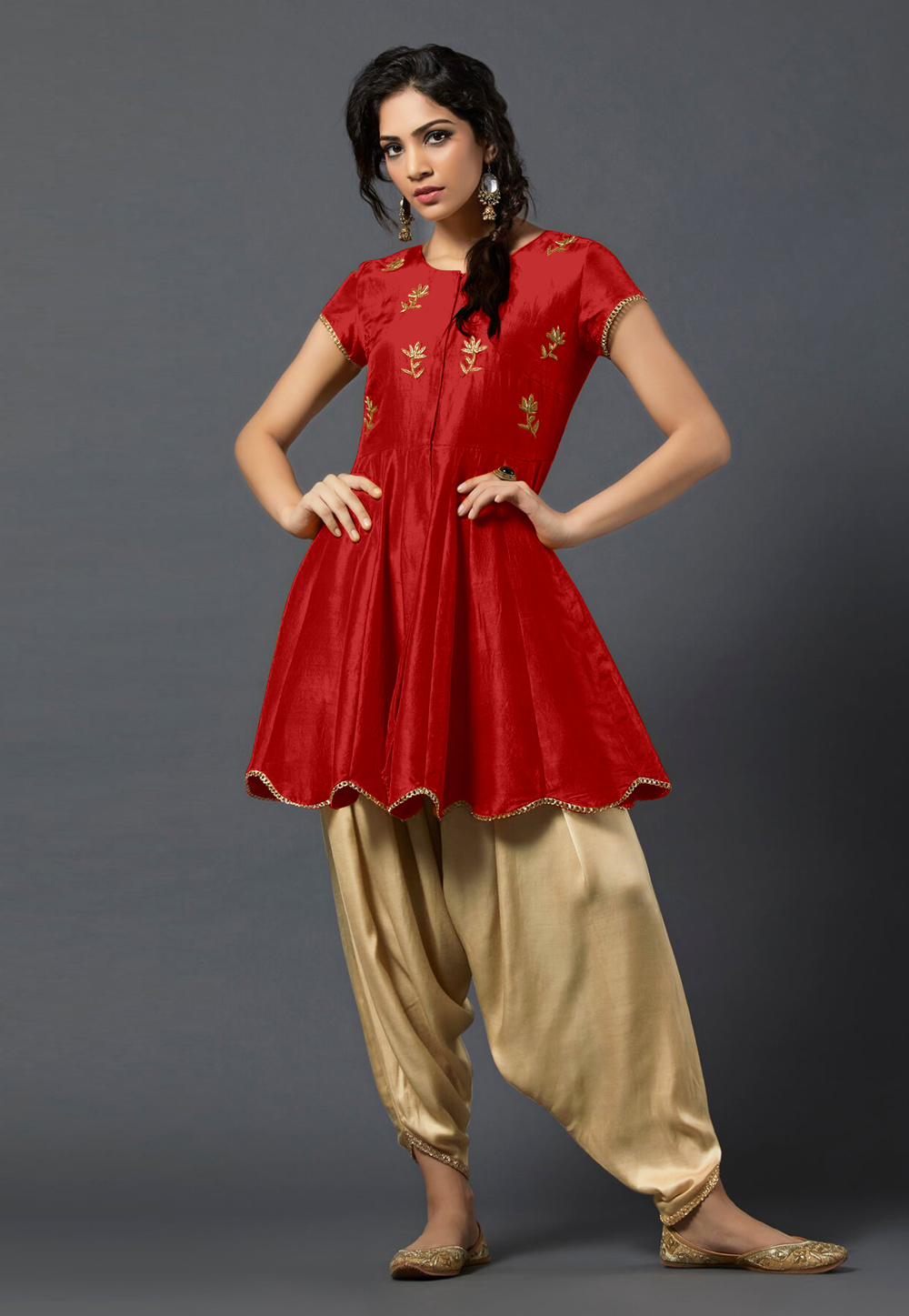 Red Art Silk Patiala Suit 154607
