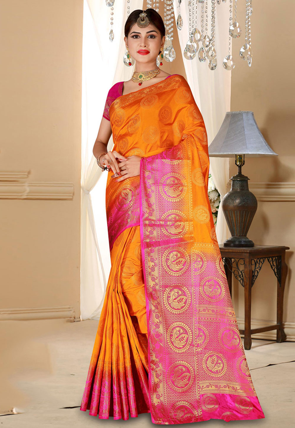 Orange Banarasi Silk Festival Wear Saree 155142