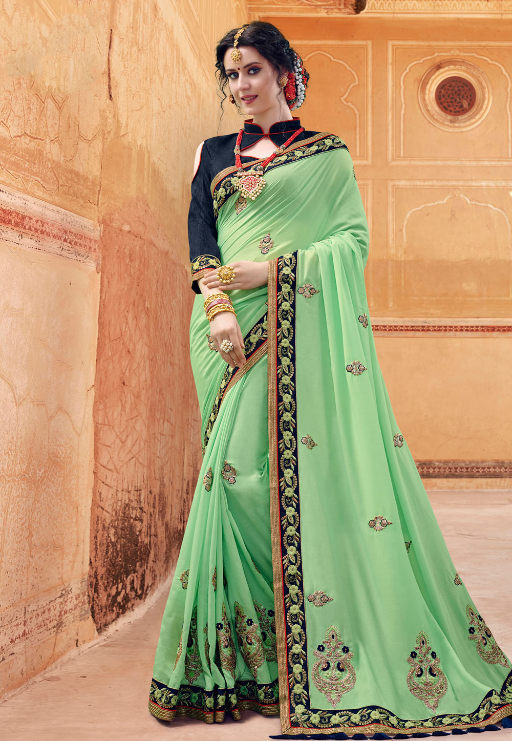 Light Green Silk Festival Wear Saree 155582