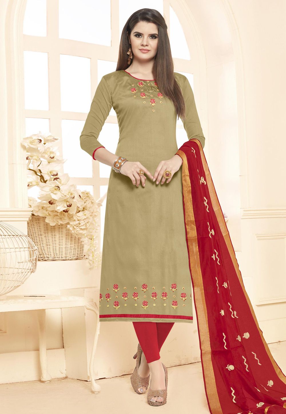 Olive Green Cotton Kameez With Pant 156000