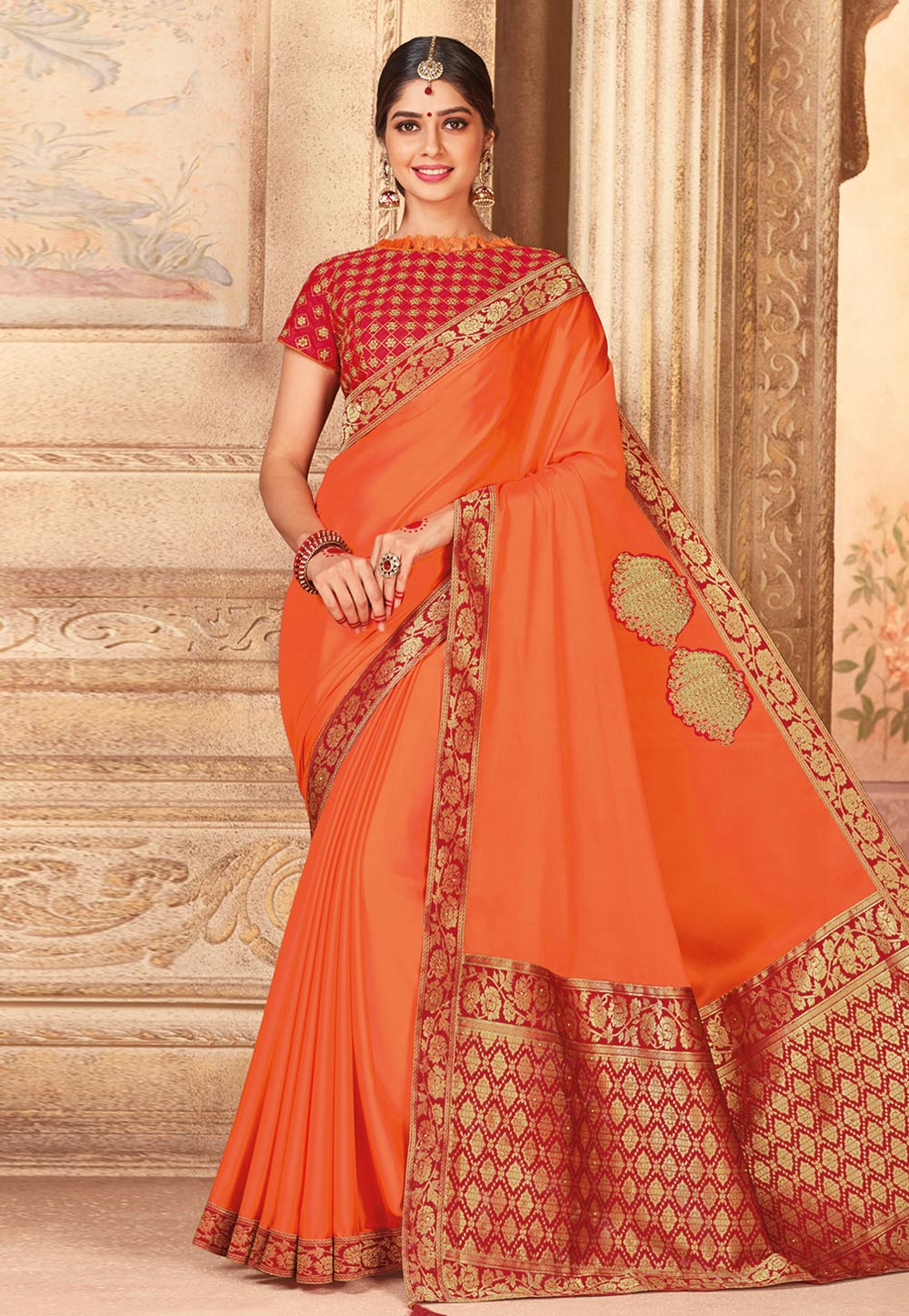 Orange Art Silk Festival Wear Saree 156848