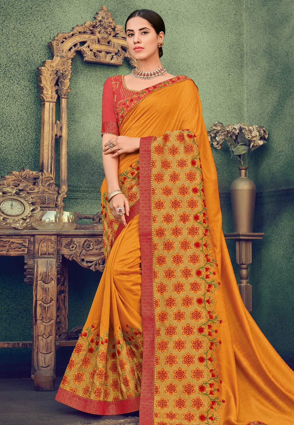 Mustard Art Silk Saree With Blouse 162297