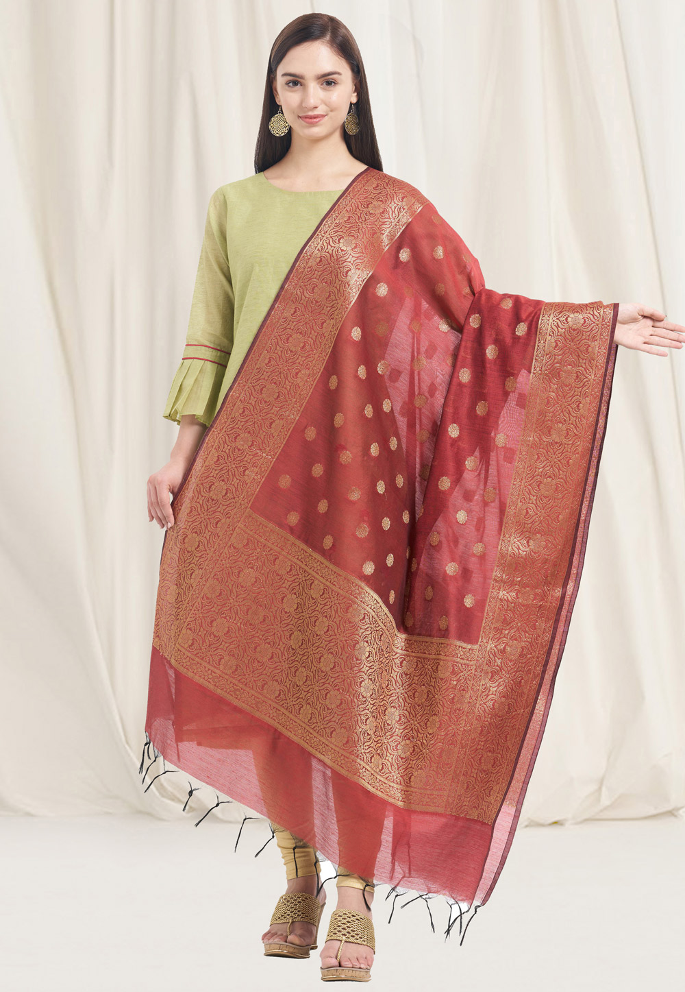Maroon Banarasi Dupatta 163056