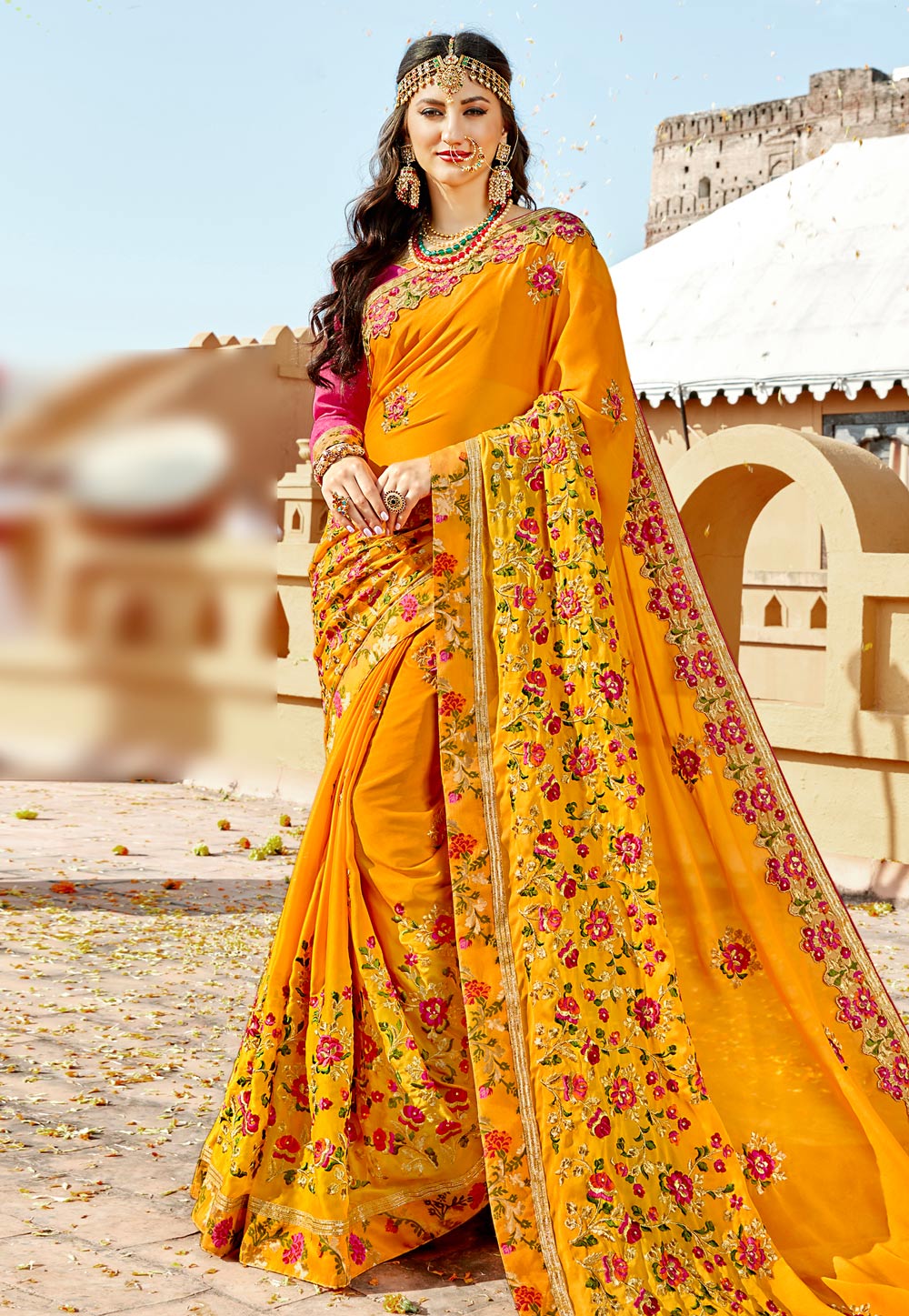 Yellow Silk Festival Wear Saree 163000