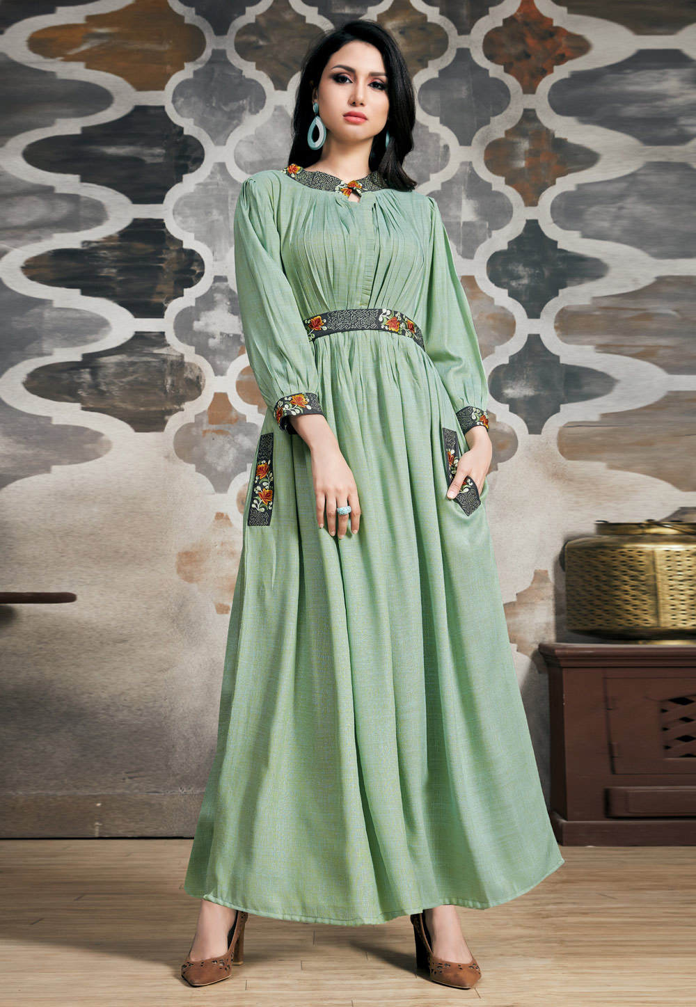 Pista Green Readymade Gown 163437