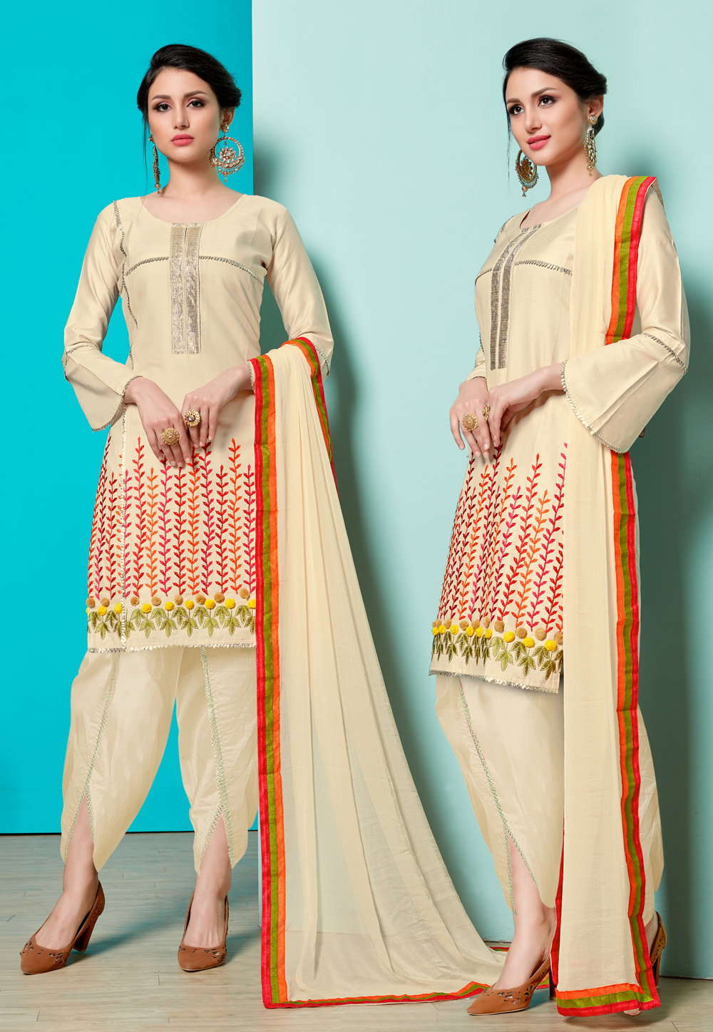 Beige Cotton Dhoti Salwar Suit 163453
