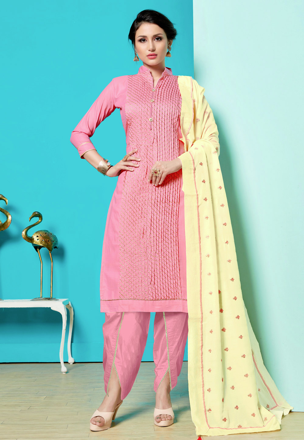 Pink Cotton Dhoti Salwar Suit 163458
