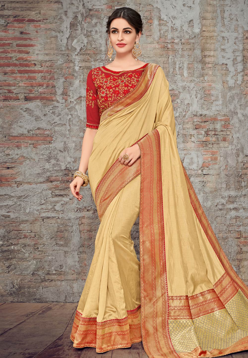 Beige Art Silk Saree With Blouse 163940