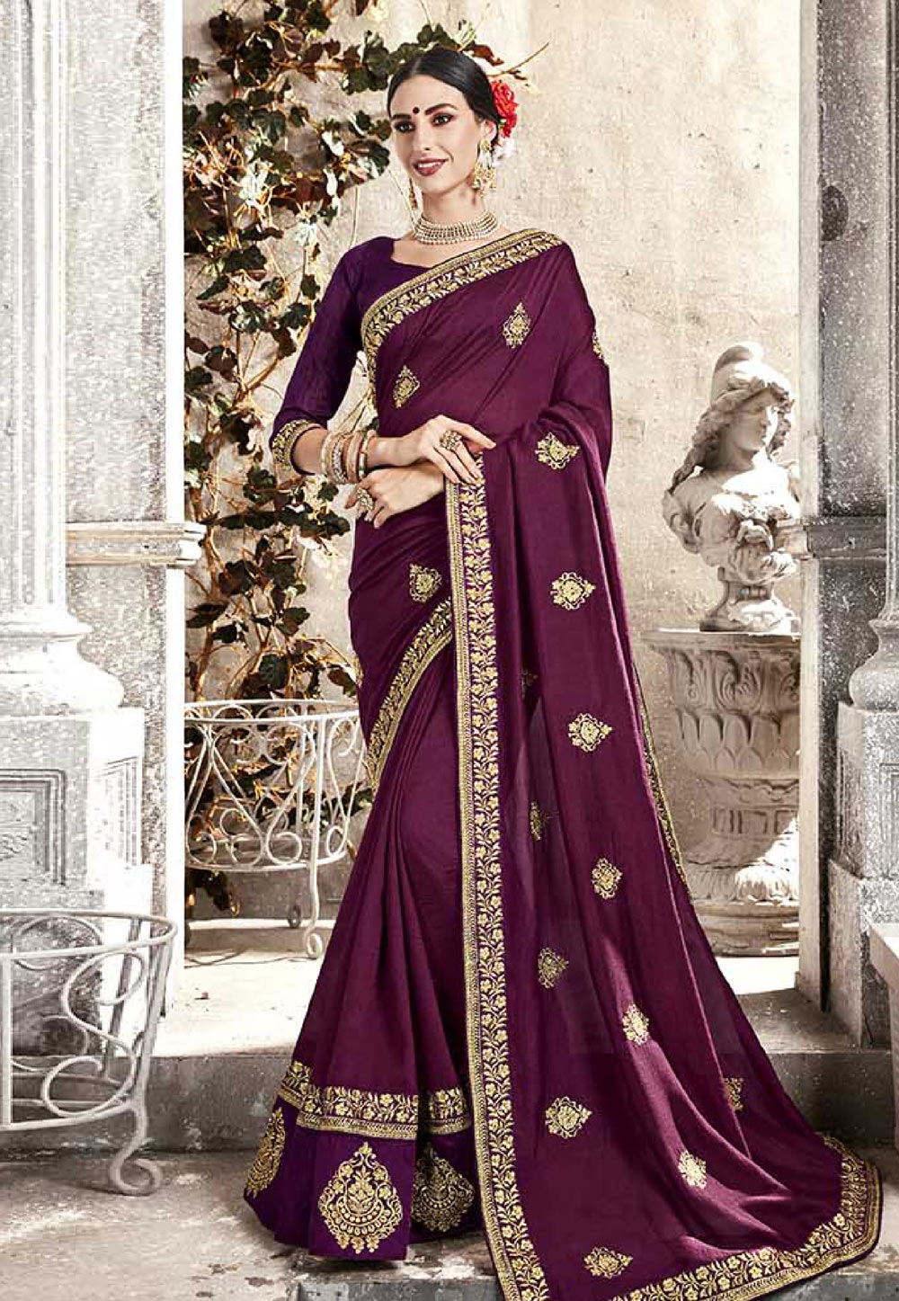 Purple Silk Party Wear Saree 165457
