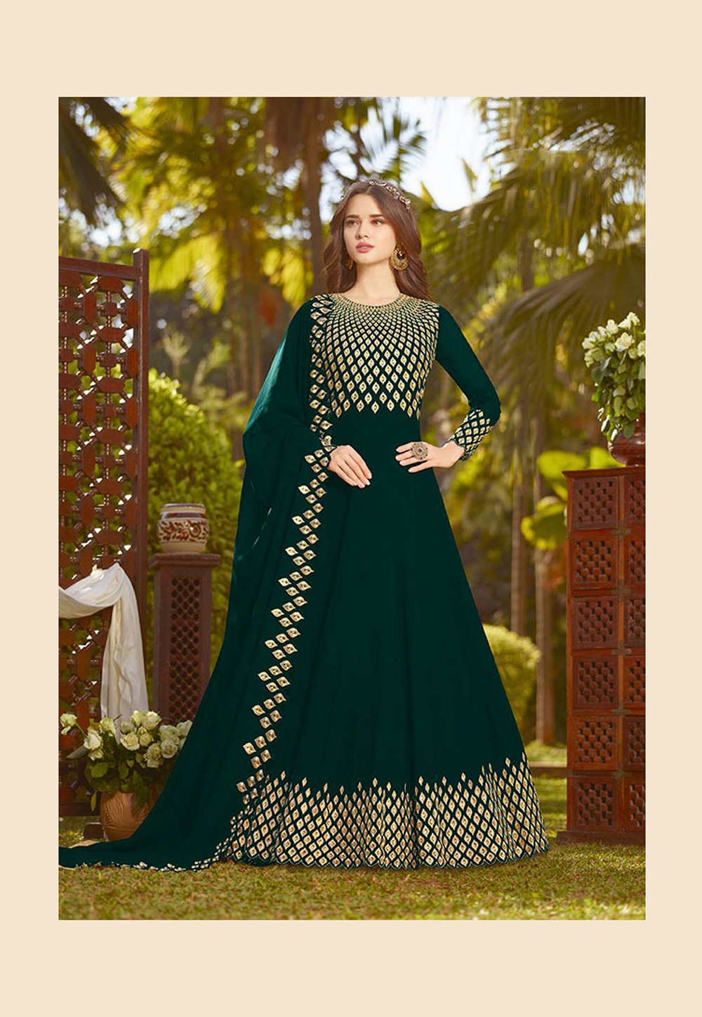 Green Georgette Embroidered Long Anarkali Suit 166189