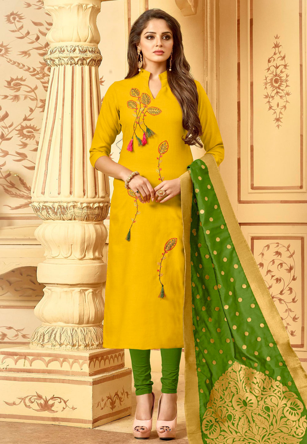 Yellow Cotton Churidar Suit 169527